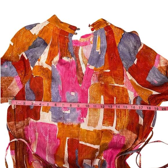 Maeve Anthropologie Jessamine Dress Mock Neck Abstract Orange Pink Purple Large - Picture 5 of 6
